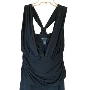 White House Black Market Jumpsuit Wide Leg Liquid Knit Stretchy Black Sz 14 Sexy
